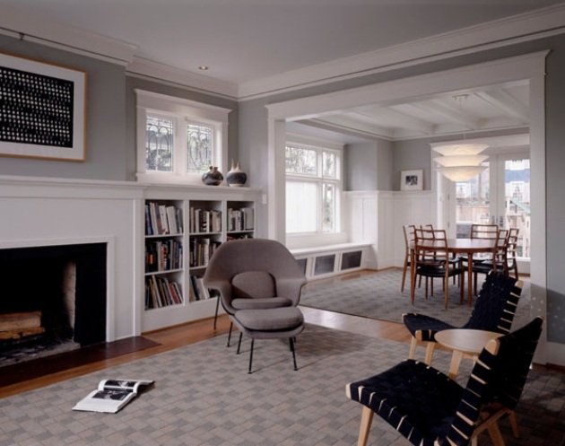 vardags-idéer-vardagsrum-väggar-målning-ljusgrå-stoppade-möbler-retro-chic-stil
