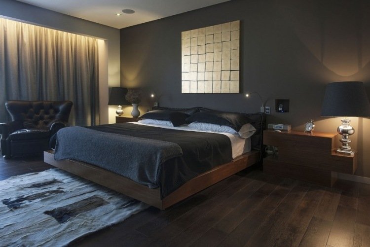 indirekt LED-takbelysning -säng-antracit-väggfärg-trämöbler