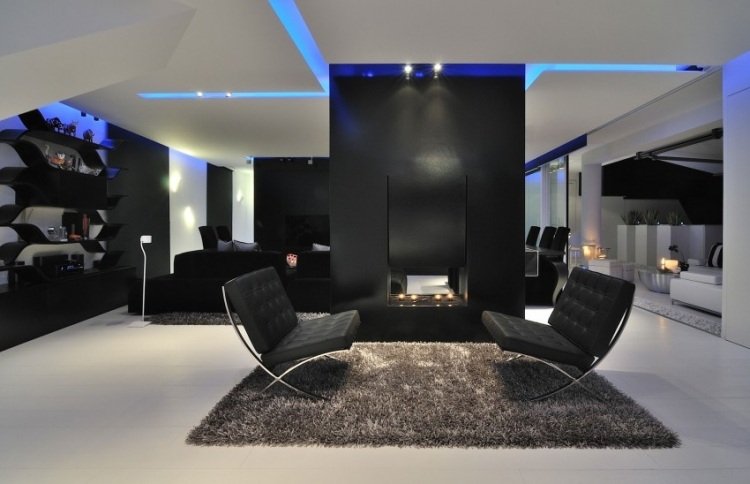 indirekt-LED-tak-belysning-vardagsrum-svart-vitt-blått-ljus