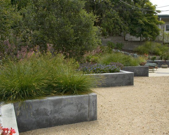 sicksack trädgård vägg sluttning stabilisering planterade betongelement