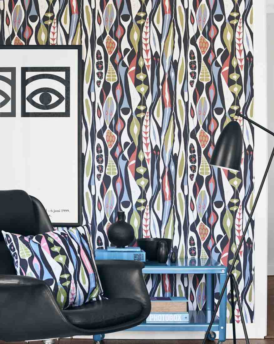 vardagsrum tapeter idéer mönster afrikanska färgglada anu