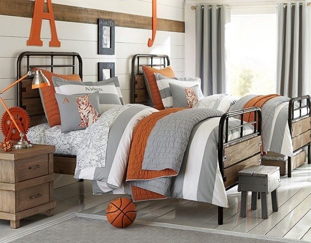 barnmöbler-moderna-färgkombinationer-orange-grå-metall sängar
