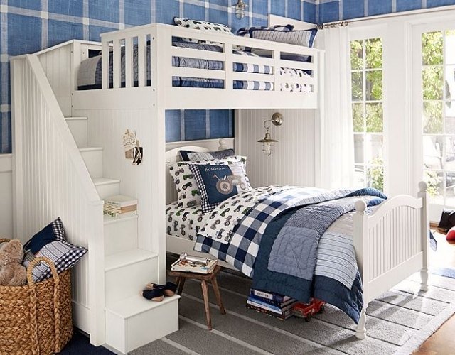 Färgkombinationer-barnrum-möbler-sängkläder-loft säng-steg