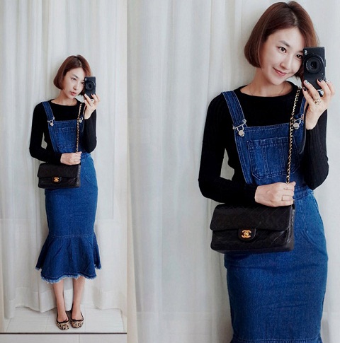 Yunting Woman’s Adjustable Shoulder Strap Overall Slim Fit φόρεμα