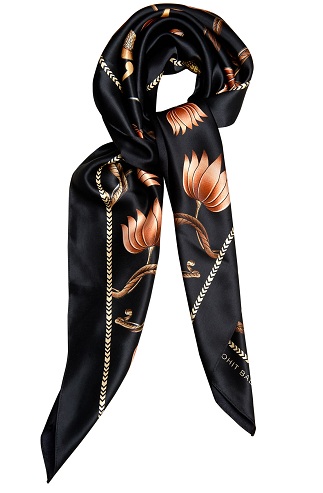 Lintu- ja Lotus Print Silkkihuivi