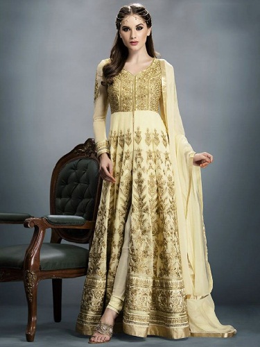 Lattian pituus kultainen Salwar -puku