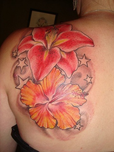 Πορτοκαλί Hibiscus Flower Tattoo Design