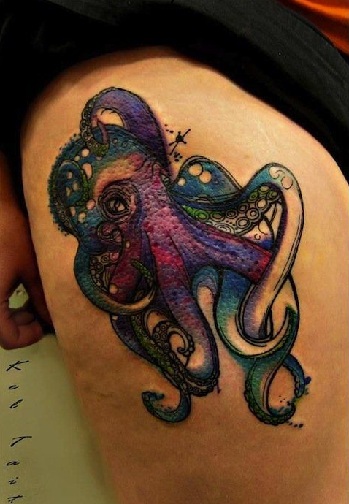Vesiväri Octopus Tattoo Design