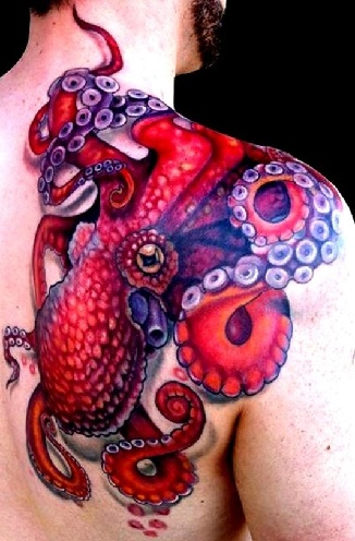 Vaikuttava mustekala -tatuointisuunnittelu