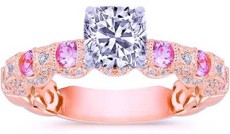 Ruusukultaiset valkoiset ja vaaleanpunaiset timanttien kihlasormukset