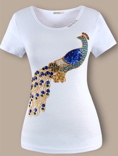 Peacock Embroidery T-paita naisille