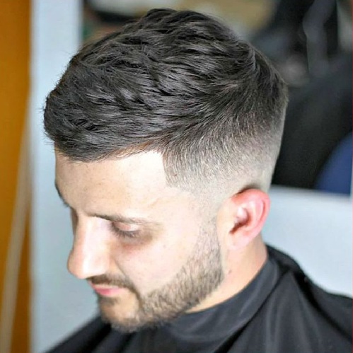 Side Swept Cropped Haircut with Low Fade