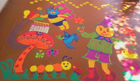 Kaunis lasten syntymäpäivä Rangoli Design