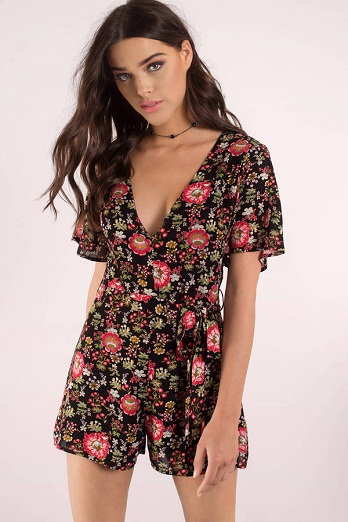 Μαύρο Floral Print Romper