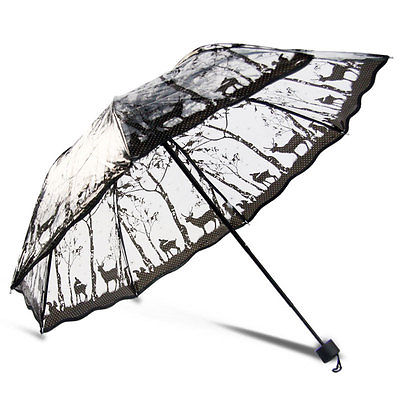 Musta tulostaa naisen läpinäkyvät sateenvarjot