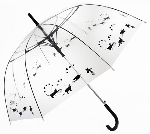 Mustat kissat painetut läpinäkyvät sateenvarjot