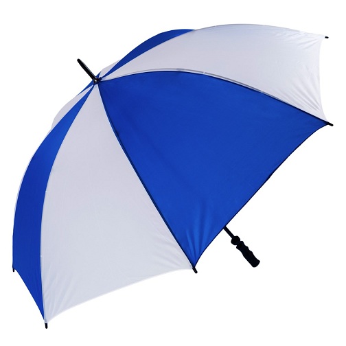 Lasikuituakselinen sininen ja valkoinen sateenvarjo