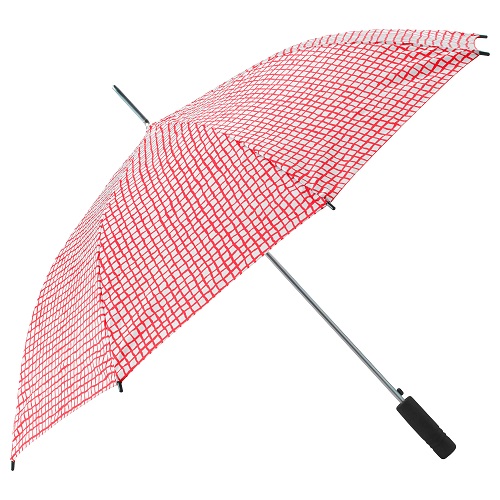 Automaattisesti avautuva punainen ja valkoinen sateenvarjo