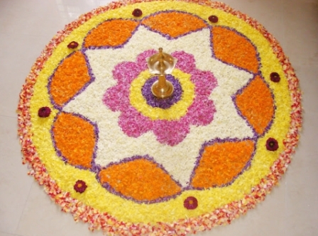 Flower και Diyas Rangoli για το Diwali
