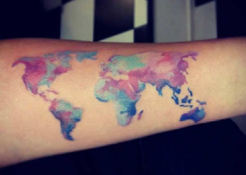 Vesiväri World Map Tattoo -mallit