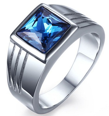 Tyylikäs sininen timantti -volframisormus miehille