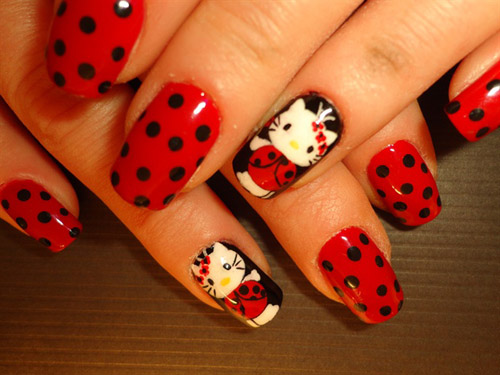 Ladybug Hello Kitty Nail Art