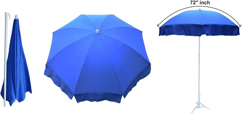 Ulkopatiolla siniset varjostetut sateenvarjot