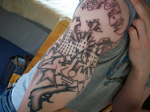 Puolivarsi Graffiti Building Tattoo Design