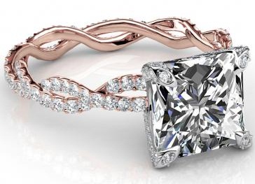 Rose Gold Twisted Princess Cut δαχτυλίδι αρραβώνων