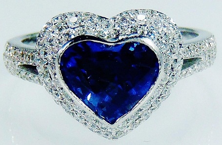 Luonnon sininen safiiri timantti sydän leikattu sormus
