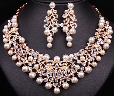 Νυφικό μαργαριτάρι κοσμήματα σετ με διαμάντια