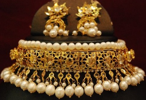Σετ νυφικά κοσμήματα από μαργαριτάρι και χρυσό