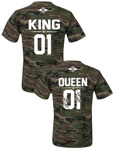 Army Print King and Queen T-paita