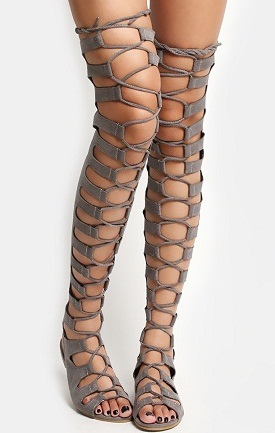 Σανδάλια Γκρι Thigh High Gladiator