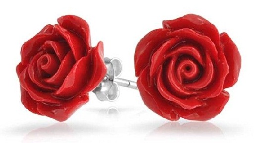Σκουλαρίκια με κόκκινο τριαντάφυλλο