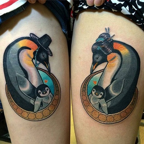Perheen pingviini -tatuointi