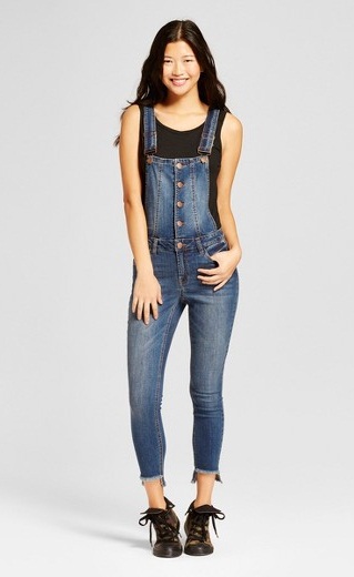Dollhouse Women’s Button Front hi low Hem Skinny Overall