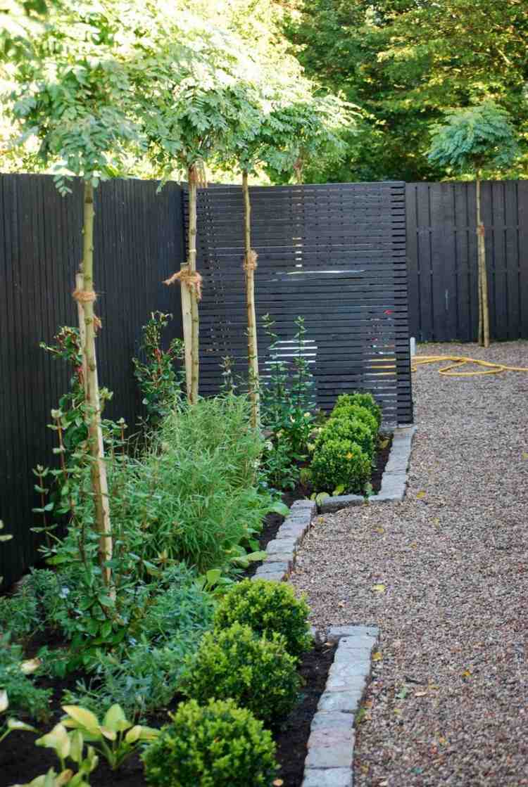 idéer-för-trädgården-design-svart-sekretess-skydd-säng-träd