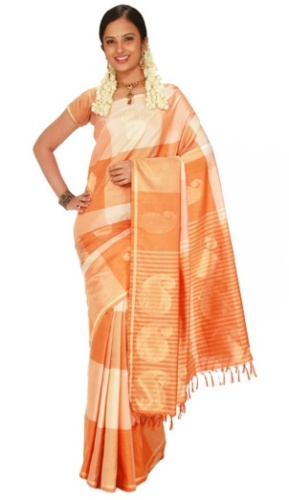 Pothys Off-White And Orange Kanjeevaram Silk Saree