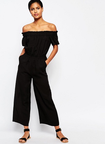 Black off Shoulder Ruffle Jumpsuits