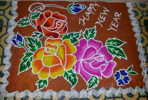Λουλουδάτα σχέδια Rangoli για το νέο έτος για το 2021