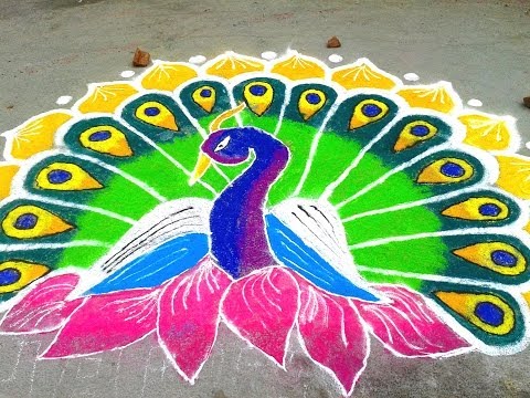Hindu Rangoli Designs - Peacock Saves The Day