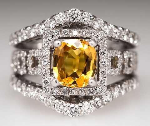 Κίτρινο διαμαντένιο δαχτυλίδι τριών επιπέδων