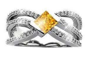 Crown Design Yellow Diamond Ring