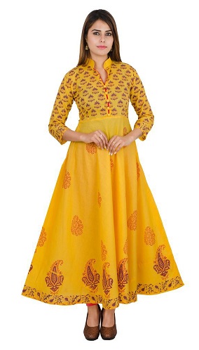 Anarkali Style Yellow Fashion Kurti