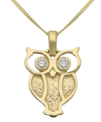 Kultainen pöllö medaljonki kaulakoru