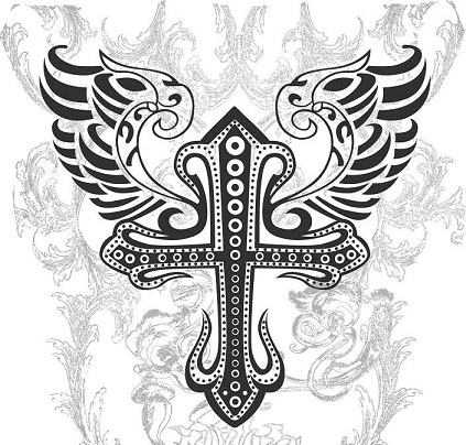 Celtic Tribal Cross Tattoo -suunnittelu siivillä