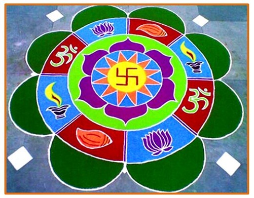 Ινδουιστικό χειροποίητο θρησκευτικό σχέδιο Rangoli