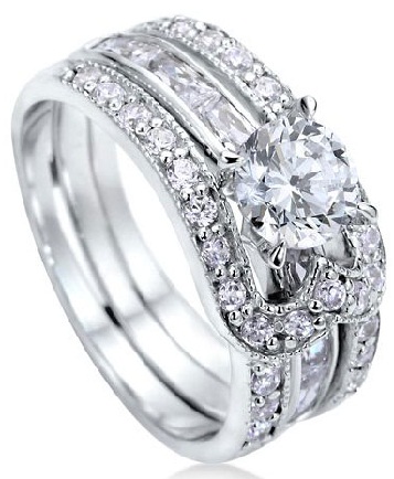 Γαμήλιο δαχτυλίδι ασημένιο διαμάντι τριών επιπέδων