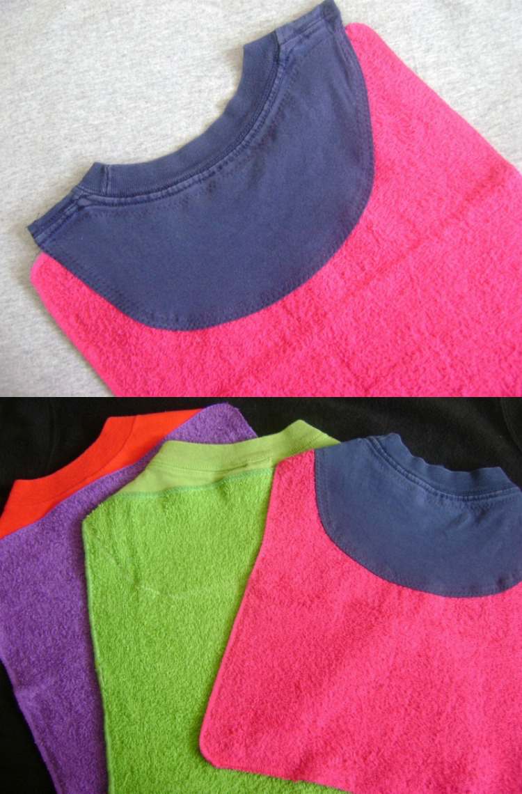 upcycling-kläder-idéer-t-shirts-baby-haklappar-färgglada-sömnad